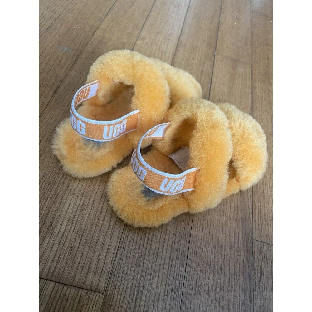 Ugg Oh Yeah Orange Sheepskin Slippers Poppyseed California Toddler Girls 10
